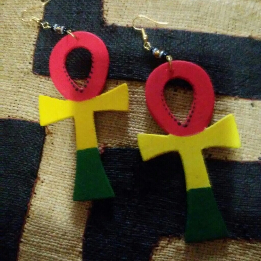 Rasta Ankh Wooden Earrings